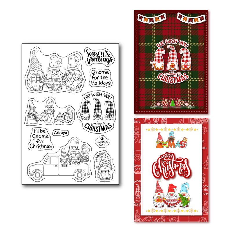 Arbuya Merry Christmas Gnome Christmas Gnome Cat X-Mas Clear Stamps for Cards Making Decoration and Scrapbooking Rubber Stamps for Craft - Image 1